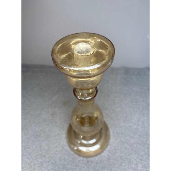 Vintage Amber Glass Candle Holder with Crystal Dangles 13.5" - Picture 5 of 15